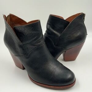 Kork-Ease Womens Black Pebbled Leather Ankle Boots K42603 Block Heel Size 10M